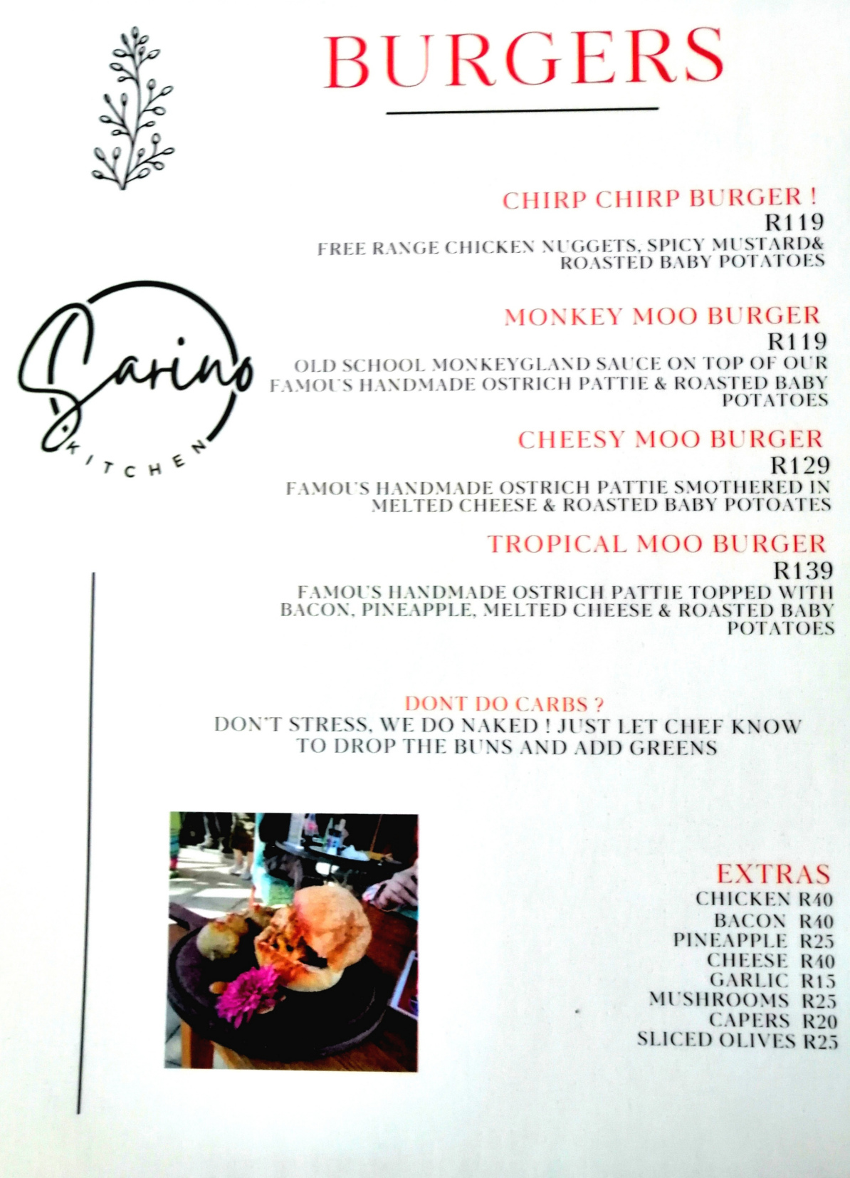 Sarino Burger Menu Sarino Burger Menu